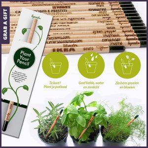 Sprout potlood met logo. Plant je potlood!