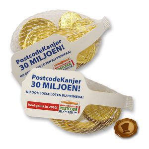 Chocolade logo muntjes in netje