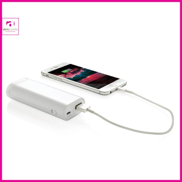 5.000 mAh powerbank met ingebouwde LED lamp met bedrukking