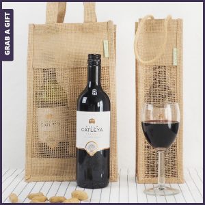 Grab a Gift - JUTE wijntassen voor 1 of 2 flessen wijn met logo