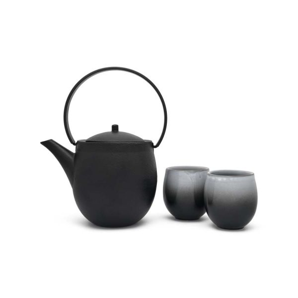 Giftset Sendai, gietijzer, zwart, met 2 porseleinen mokken