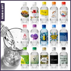 Grab a Gift Relatiegeschenken - Bedrukken etiketten van flesjes mineraalwater