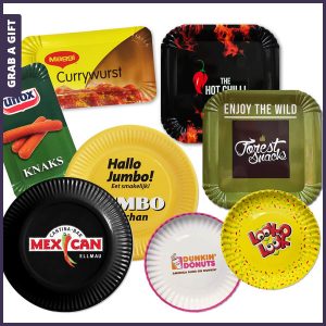 Grab a Gift Relatiegeschenken - Kartonnen partybordjes in kleur bedrukken met logo