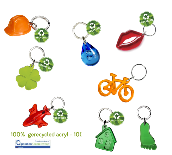 Gerecycleerde acryl sleutelhangers uit Europa