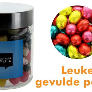 Snoep pot met paaseitjes en logo