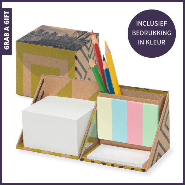 Grab a Gift - ECO Kraft notitiekubus in kleur bedrukt